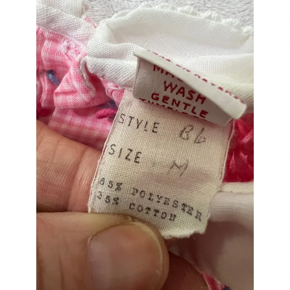 The Smockery Smocked Dress Pink Gingham Vintage Peter Pan Collar Size M